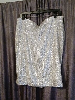 Silver Sequin Strapless Pencil Skirt